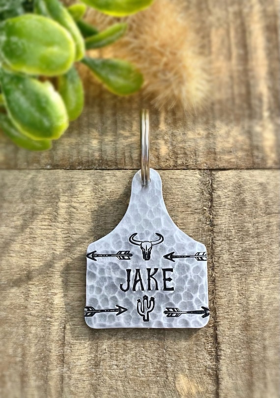 Hand Stamped | Bull Skull/ Arrow Pet Tag | Cattle Ear Tag | Pet ID Tag | Dog Tag | Western | Gift | Farm