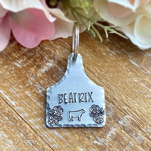 Cattle Tag Pet ID Tag | Hand Stamped | Floral Show Steer | Cattle Ear Tag | Dog Tag | Pet Tag | Gift | Farming