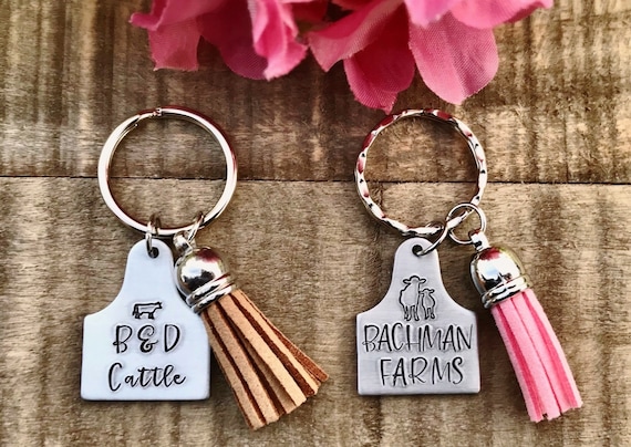Buy Hand Stamped Cattle Ear Tag Custom Keychain Gift Farm - Main Image