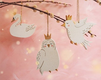 Sparkly Crowned Bird Christmas Decoration with optional personalisation