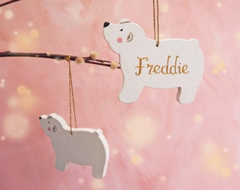 Sparkly Polar Bear Christmas Decoration with optional personalisation