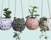 Hand-painted Ceramic Splatter Round Hanging Planter