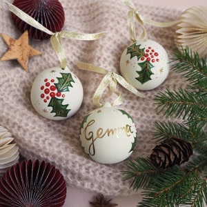 Personalised Festive Foliage Bauble - White