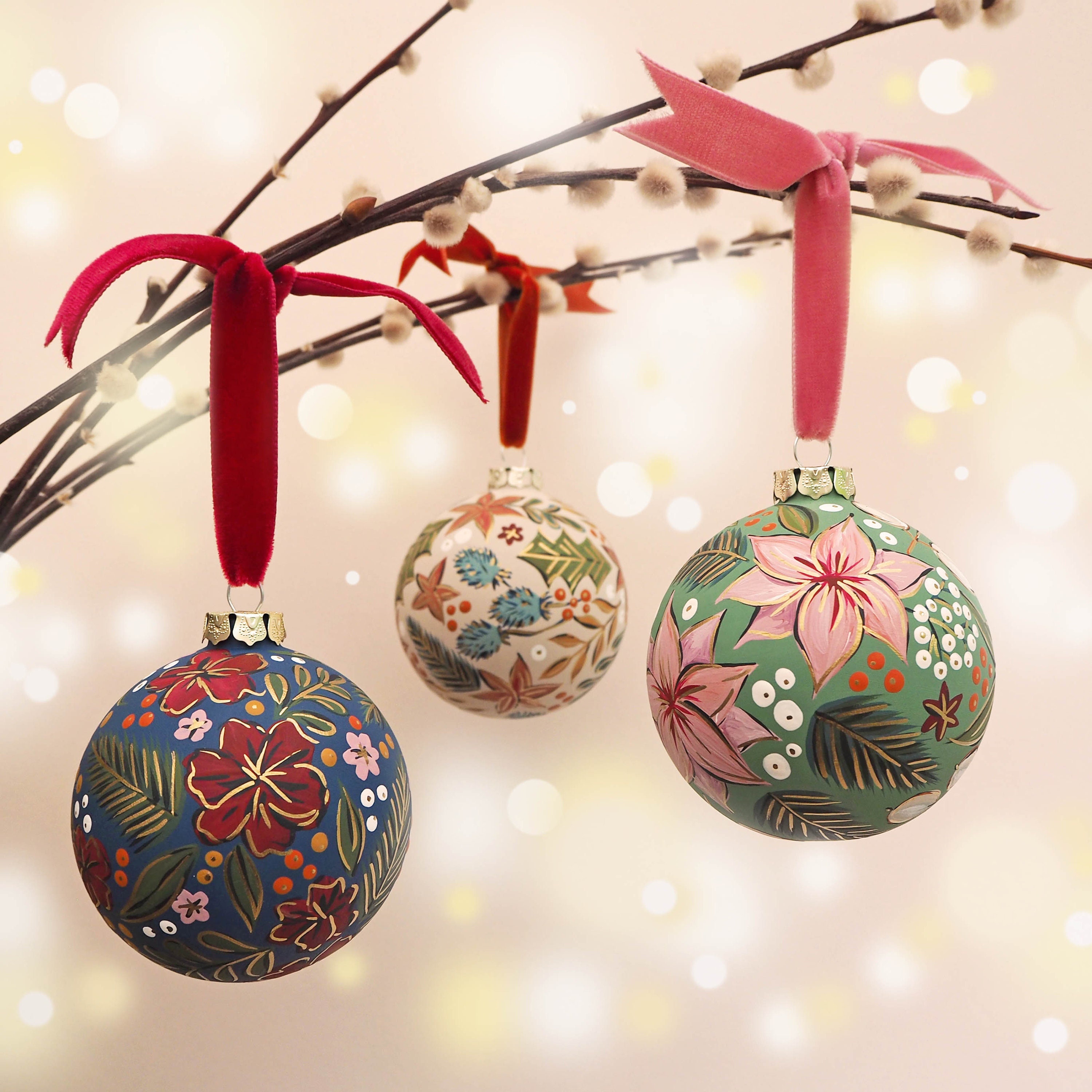 Lot of Nine Lovely Wooden Christmas Hand Painted Ornaments Taiwan/wood  Taiwan Handpainited Christmas Ornaments/wooden Ornaments 