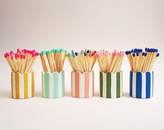 Scalloped Stripy Matchstick Pot