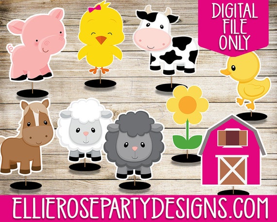 Pink Girly Barnyard Farm Animals Table Decorations Centerpieces | Pink Girly Farm Birthday Decorations | Pink barn farm Animal Table deco Il_570xn