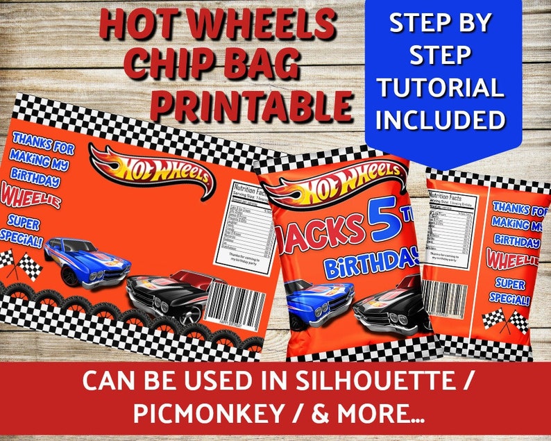 Hot Wheels Blank Chip Bag Template Hot Wheels Favor Bag Etsy