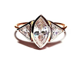 Marquise Diamond Ring / Marquise Wedding Band / Triangle Ring / Promise Ring / Engagement Ring / Handmade Marquise Ring / Gift For Her