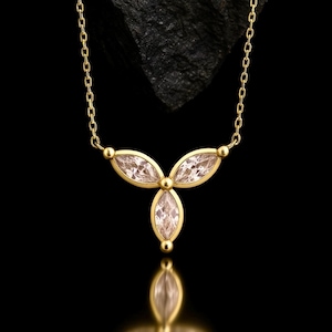 Marquise CZ Necklace in 925 Sterling Silver – Dainty Gold-Plated Bar Pendant, Minimalist Layering Jewelry