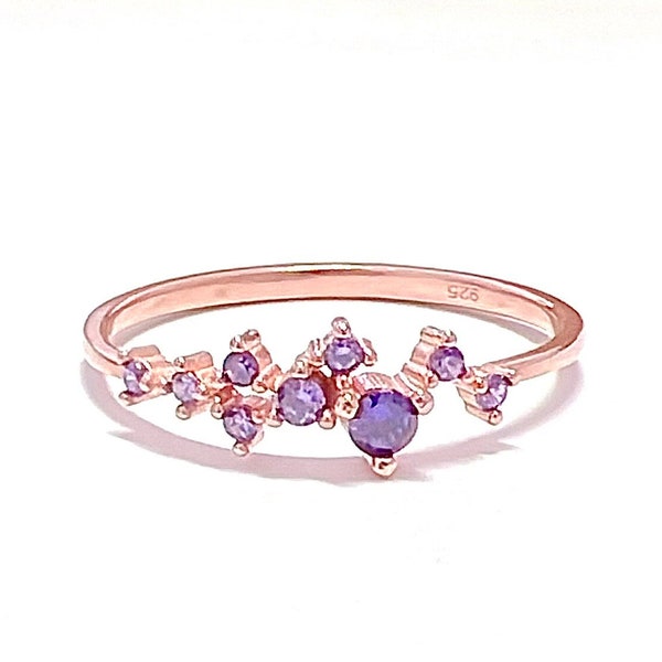 Amethyst Cluster Ring / Amethyst Ring / Amethyst Cluster Ring / Cluster Amethyst Ring / Rose Gold Ring/ Gold Ring/ Handmade Amethyst Jewelry
