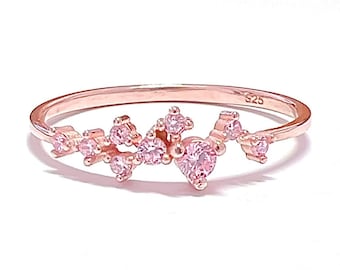 Graisse de bague délicate / Bague grappe de saphirs roses / Bague saphir / Bague en or rose / Bague en or / Bague en or rose / Bague fine en or Rose