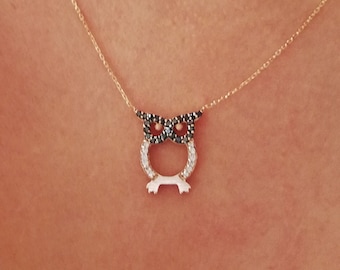 Diamond Owl Necklace / Gold Owl Necklace / Natural Diamond Owl Necklace