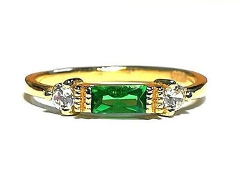 Emerald Ring / Diamond Ring /  Gold Ring / Baguette Ring / Stacking Ring