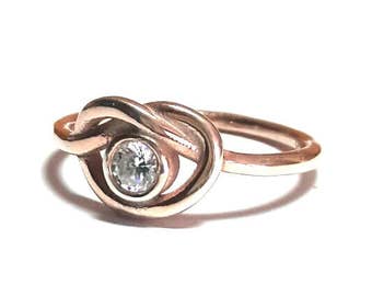 14K Solid Gold Knot Ring / Gold Ring / Solitaire Ring / Rose Gold Ring / Diamond Ring