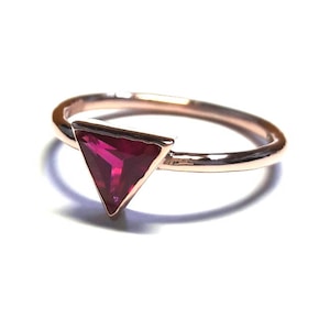 Ruby Ring / Triangle Ring / Solitaire Ring / Gold Ring /14K Gold Ring / 14K Solid Gold & Zirconia Ruby Handmade Triangle Ring image 1