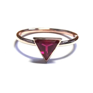 Ruby Ring / Triangle Ring / Solitaire Ring / Gold Ring /14K Gold Ring / 14K Solid Gold & Zirconia Ruby Handmade Triangle Ring image 2