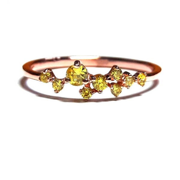 Citrine Ring - Cluster Ring - Gold Ring - 14K Gold Natural Citrine Cluster Ring