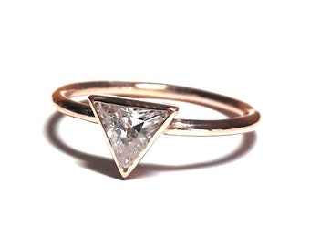 Triangle Ring / Diamond Ring / Trillion Rng / Gold Ring / Rose Gold Ring / Ring For Her / Handmade Triangle Ring
