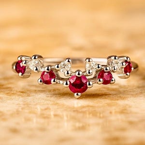 8k Solid Gold Cz Ruby Ring / Dcolor VVS1 clarity Moissanite Cluster Ring / Cluster Ring / Diamond Ring / Gold Ring / Ruby Jewelry