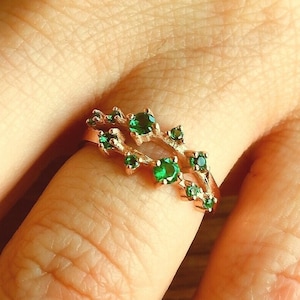 8k Solid Gold Cz Emerald Cluster Ring / Gold Ring / Cluster Ring / Emerald Ring / Rose Gold Ring / Zirconia Emerald Handmade Cluster Ring