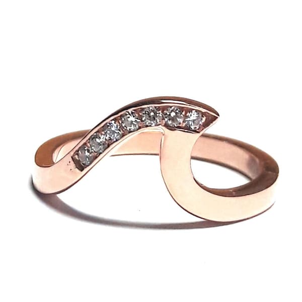 Wave Ring-Surfer Ring-Stones Wave Ring-Rose Gold Ring-14K Solid Gold Zirconia Wave Ring
