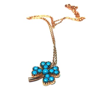 Collana turchese / Collana quadrifoglio / Collana oro / Collana trifoglio / Collana trifoglio fatta a mano in oro massiccio 14K e turchese