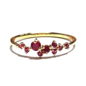 Cluster Ring -14K Solid Gold Dainty Ruby Ring - Gold Ring - Ruby Ring - 14K Solid Gold & Natural Ruby Ring