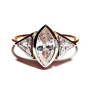 Marquise Diamond Ring / Diamond Ring / Triangle Ring / Marquise Ring / Gold Ring / Diamond Gold Ring / Rose Gold Ring / Handmade Ring image 1