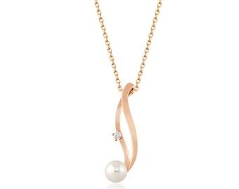Handmade 14K Solid Gold Natural Freshwater Pearl Necklace / Pearl Necklace / Diamond Necklace / Gold Necklace / Rose Gold Necklace / Pearls