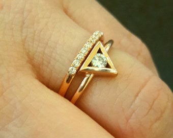 Diamond Rings Set-Solitaire Rings Set-Diamond Bands Set-Gold Rings Set-Triangle Ring-Natural Diamond Rings Set