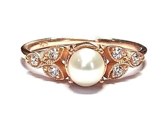 Details about   925 Sterling Silver Pearl Handmade Rose Gold Gold Plated Wedding Ring GRS-1063 