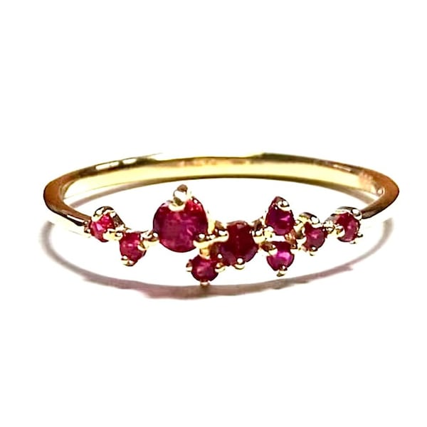 Ruby Cluster Ring / Ruby Ring / Dainty Cluster Ring  / Rose Gold Ring / Gold Ring / Handmade Ruby Jewelry