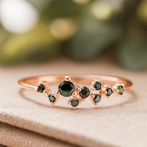 Cz Black Diamond Cluster Ring / Black Diamond Ring / Cluster Ring / Gold Ring / Stacking Rings / Handmade Black Diamond Jewelry