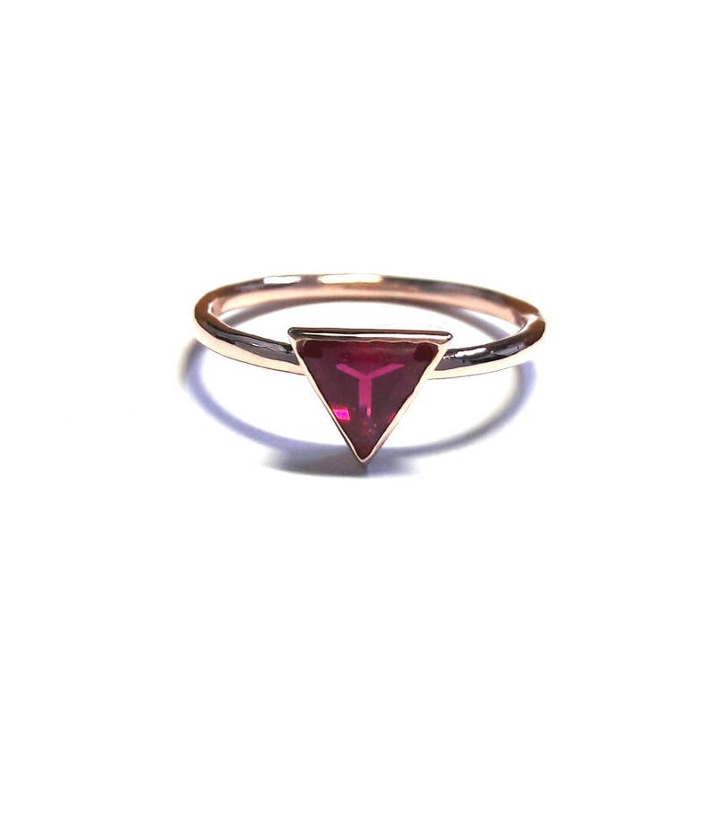 Ruby Ring / Triangle Ring / Solitaire Ring / Gold Ring /14K Gold Ring / 14K Solid Gold & Zirconia Ruby Handmade Triangle Ring image 2