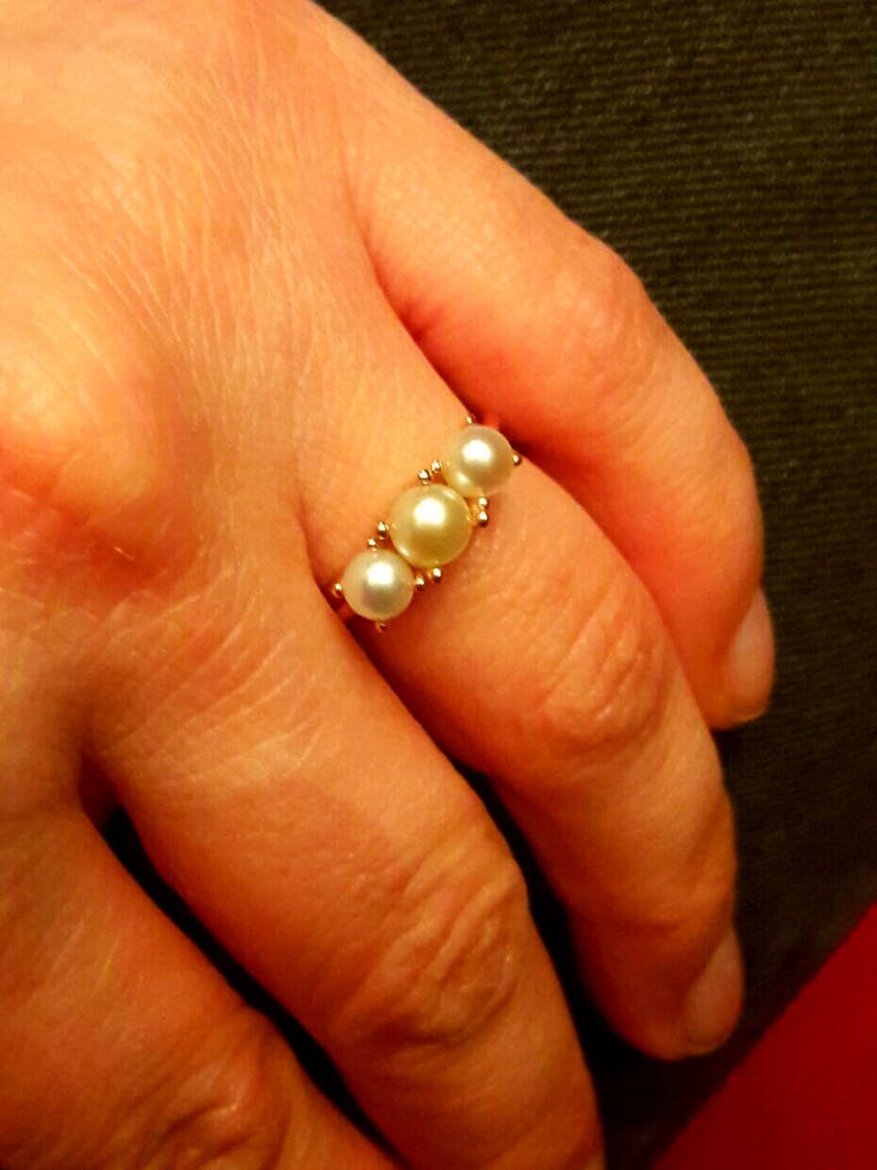 Natural Freshwater Pearl Ring / 3 Stone Pearl Ring / Gold Ring Etsy