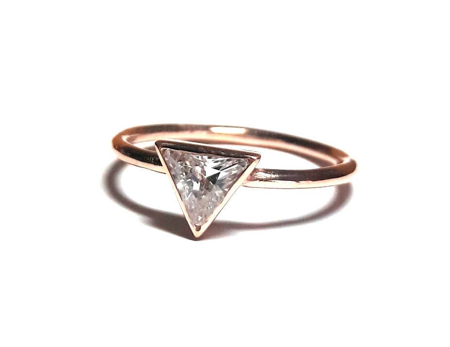Triangle Ring / Diamond Ring / Trillion Rng / Gold Ring / Rose Etsy