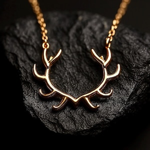 14K Solid Gold Antler Necklace / Deer Antler Necklace / Handmade Antler Necklace