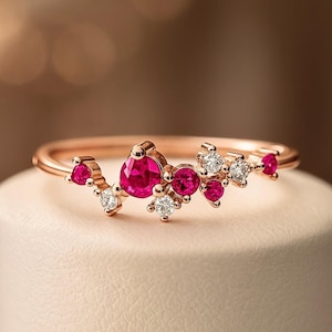 Cz Ruby Cluster Ring / Ruby Ring / Cluster Ring / Gold Ring / Stacking Rings / Handmade Ruby Jewelry
