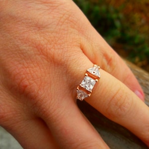 8K massief gouden Cz Princess & Triangle Cut Cluster Ring-Diamond Ring-Princess Cut Cz Ring-Gold Ring-Triangle Ring-Diamond Jewelry-Gold Jewelry