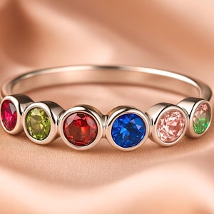 6 Birthstone Ring - 8K Solid Gold Band mit D Color VVS1 Moissanit - Multi Edelstein Familienring, personalisierter Geschenkschmuck