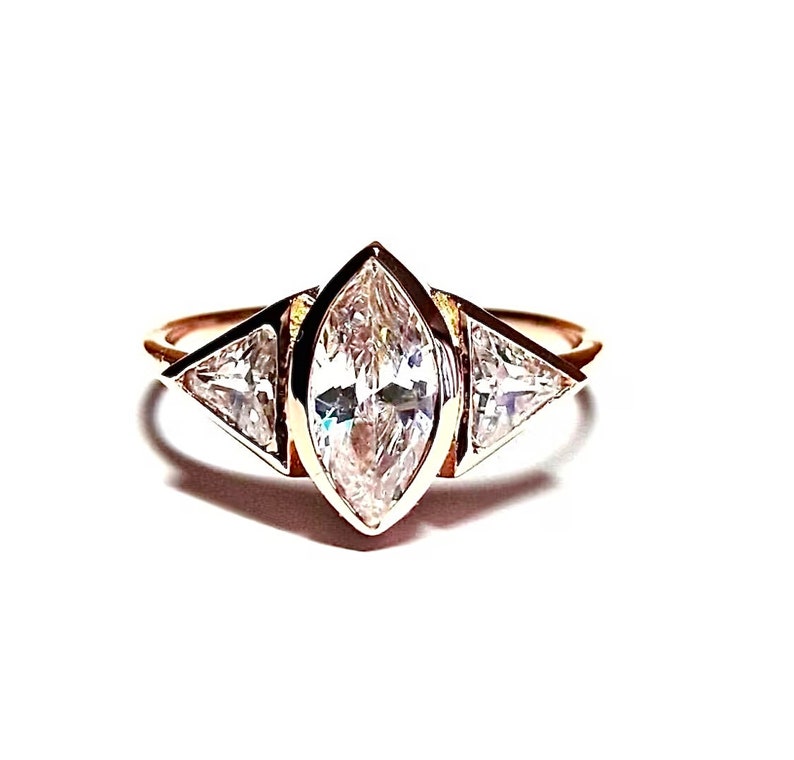 Marquise Diamond Ring / Diamond Ring / Triangle Ring / Marquise Ring / Gold Ring / Diamond Gold Ring / Rose Gold Ring / Handmade Ring image 5