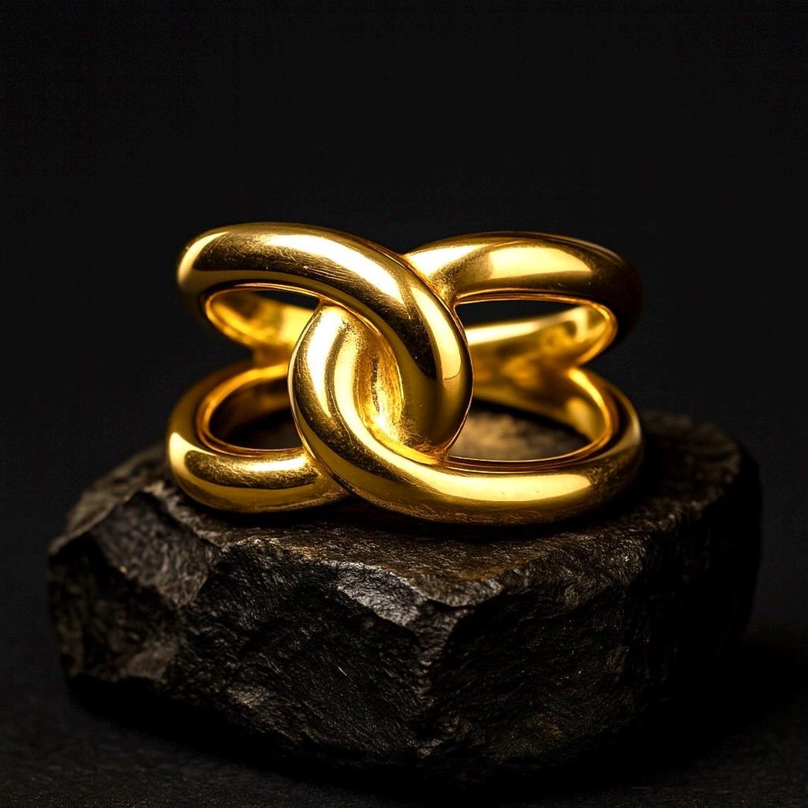 Golden Rings With Chain 8K Solid Gold Chain Ring-rose Gold Ring-white Gold Ring-gold Ring-chain ...