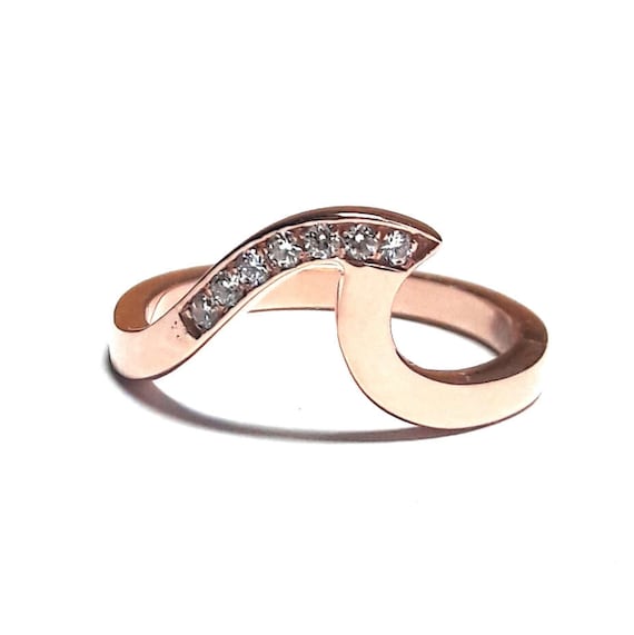 Wave Ring surfer Ring stones Wave Ring rose Gold Ring 14k Solid Gold Zirconia Wave Ring Etsy