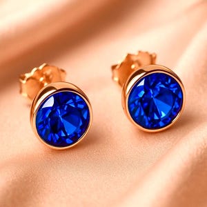 14k Solid Gold Stud Earrings with CZ Sapphire | Dainty Blue Gemstone Earrings | Minimalist Birthstone Jewelry | September Gift for Her