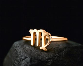 8k Solid Gold Virgo Ring / Zodiac Ring / Horoscope Ring / Astrology Sign / Zodiac Jewelry / 8k Solid Gold Handmade Zodiac Virgo Ring