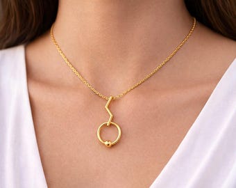 14K Gold Geometrische Halskette, Minimal Gold Kreis Anhänger