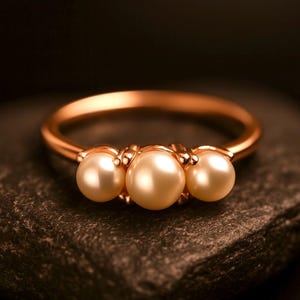 8k Solid Gold Natural Pearl Ring, Freshwater Pearl Ring, Pearl Gold Ring, Pearl Wedding Band, Bridal Ring, Gift For Her, Luxury Pearl Ring