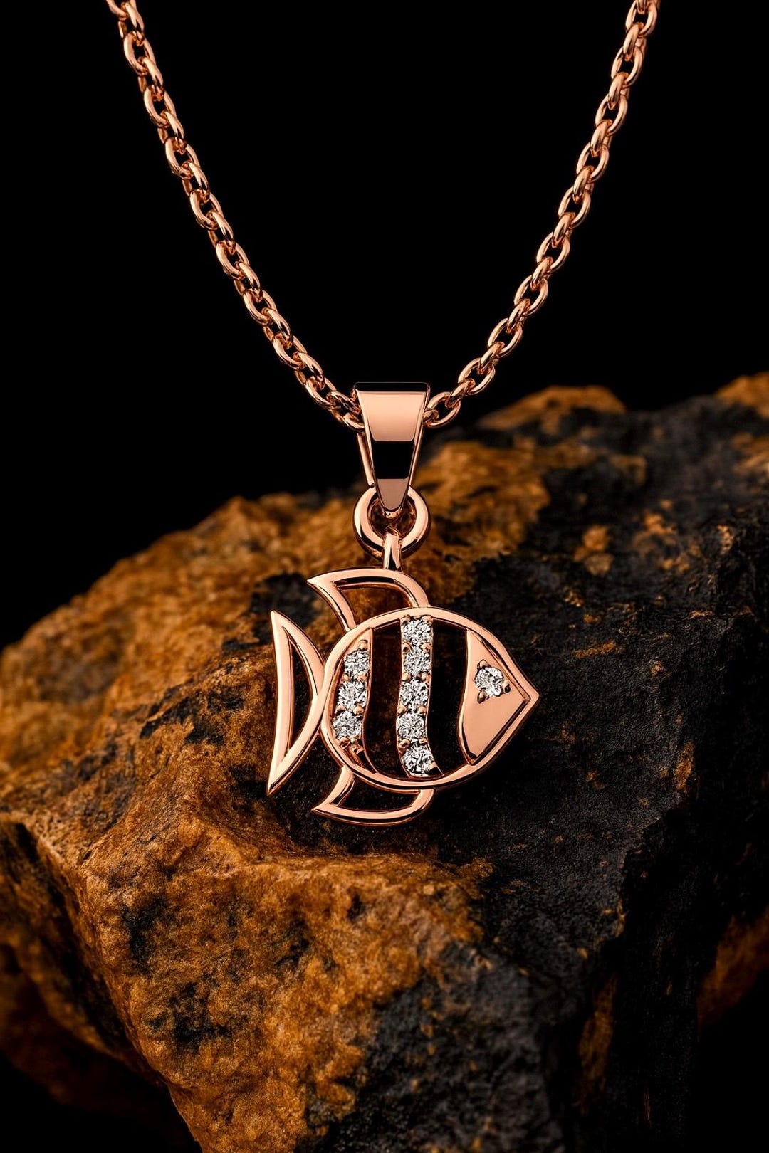 14K Gold Fish Pendant Necklace With Lab-grown Diamonds – Dainty Fish ...