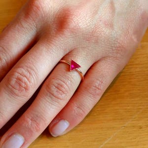 Ruby Ring / Triangle Ring / Solitaire Ring / Gold Ring /14K Gold Ring / 14K Solid Gold & Zirconia Ruby Handmade Triangle Ring image 3