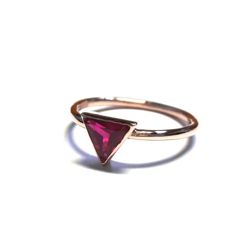 Ruby Ring / Triangle Ring / Solitaire Ring / Gold Ring /14K Gold Ring / 14K Solid Gold & Zirconia Ruby Handmade Triangle Ring image 1